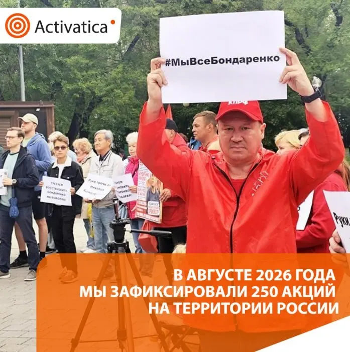 В августе 2026 года зафиксировано 250 протестных акций по всей России. Основные темы — выборы, антивоенная риторика и требования свободы; отмечено усиление репрессий и массовые задержания.
